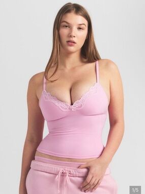 NWT SKIMS Fits Everybody Pink Lace-Trim Push Up Bra Cami Sz L